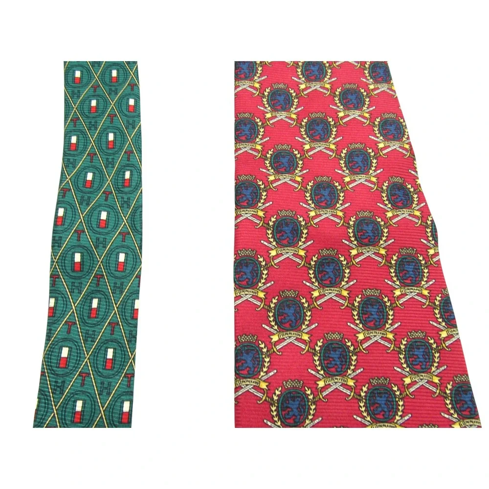 VTG TOMMY HILFIGER Red/Green CREST LOGO Preppy PURE SILK Men's NECK TIE 56